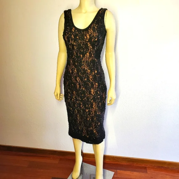 Dress the Population | Dresses | Dress The Population Black Nude Illusion  Cocktail Lace Dress Medium | Poshmark